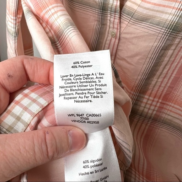Eddie Bauer Pastel Pink Plaid V-Neck 3/4 Sleeve Blouse Top Shirt Size Medium - Picture 8 of 15